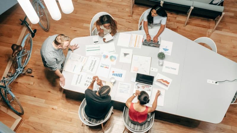 Community members sorting donation items together
