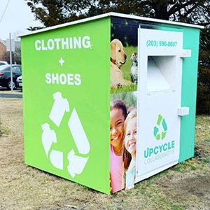 Donation bin that accepts clothes and shoes in America